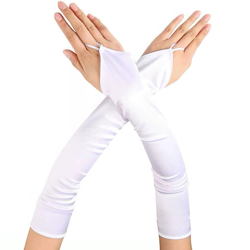 CrossGearX Mitaines Longues Satin Gloves Blanches